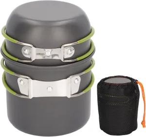 Camping Pot & Bowl Set | Food Grade Aluminum Alloy & Stainless Steel | Foldable Heat - Safe Handle | Compact Cookware for Camping/Hiking/Picnic | Includes Storage Net Bag