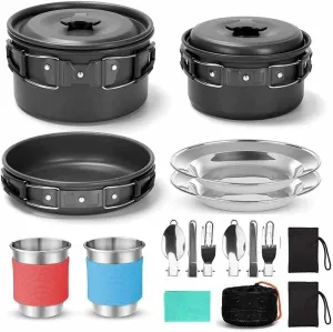 Camping Pot Barbecue Cookware Portable Picnic Stove Set for Backpacking Hiking Outdoor Cooking Non-Stick Bowls Picnic Cook Set