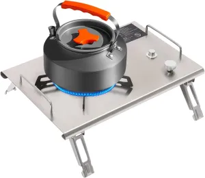 Camping Propane Stove, Portable Camping Grill Stove with Folding Legs & Safety Guards, Single-Burner for Outdoor Cooking, Picnic, Stainless Steel