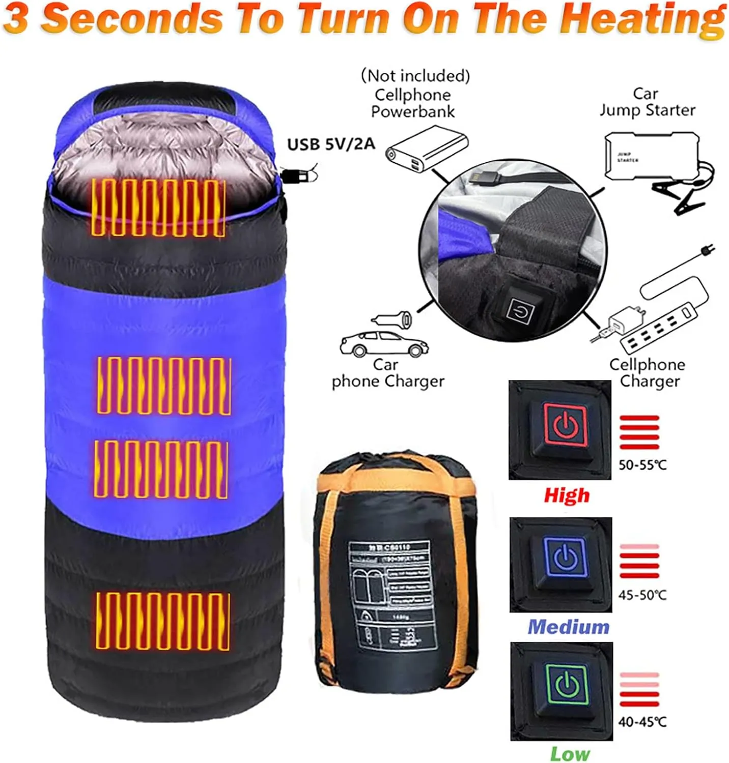 Camping Sleeping Bag,Heated Sleeping Bag 3-4 Season Warm/Cool Weather,JoyFishing Fall Lightweight Waterproof Sleeping Bags for Adults Kids,Outdoors Camping Bed Traveling Gear Equipment