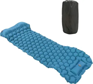 Camping Sleeping Pad Mat, Lightweight Inflatable Cushion Mattress, Sturdy 40D Nylon Fabric, TPU Laminate, Comfortable for Tent Hiking Travel, Easy to Store with Storage Bag (Peacock Blue)