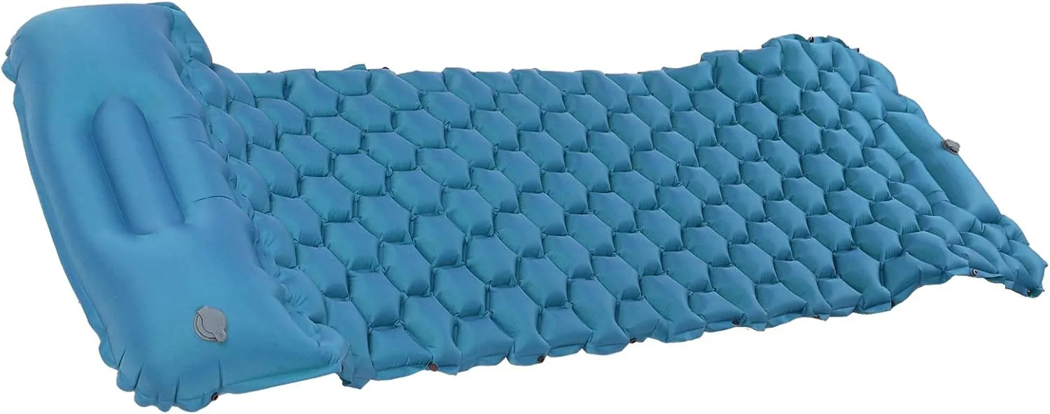 Camping Sleeping Pad Mat, Lightweight Inflatable Cushion Mattress, Sturdy 40D Nylon Fabric, TPU Laminate, Comfortable for Tent Hiking Travel, Easy to Store with Storage Bag (Peacock Blue)