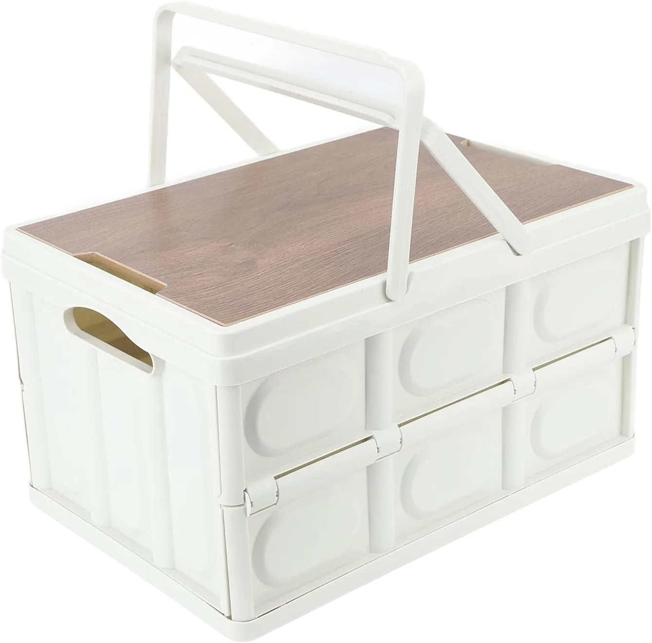 Camping Storage Box, Camp Kitchen Box With Wooden Lid Removable Foldable Camping Portable Storage Bins With Lids Used As Car Trunk Organizer, Hand Basket, Picnic, (Large)