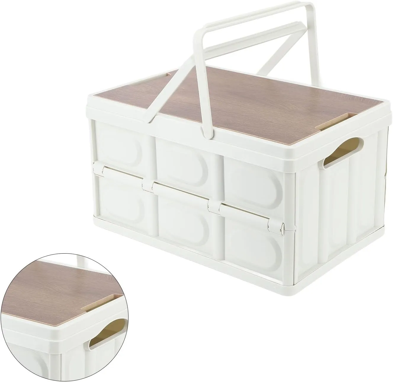 Camping Storage Box, Camp Kitchen Box With Wooden Lid Removable Foldable Camping Portable Storage Bins With Lids Used As Car Trunk Organizer, Hand Basket, Picnic, (Large)