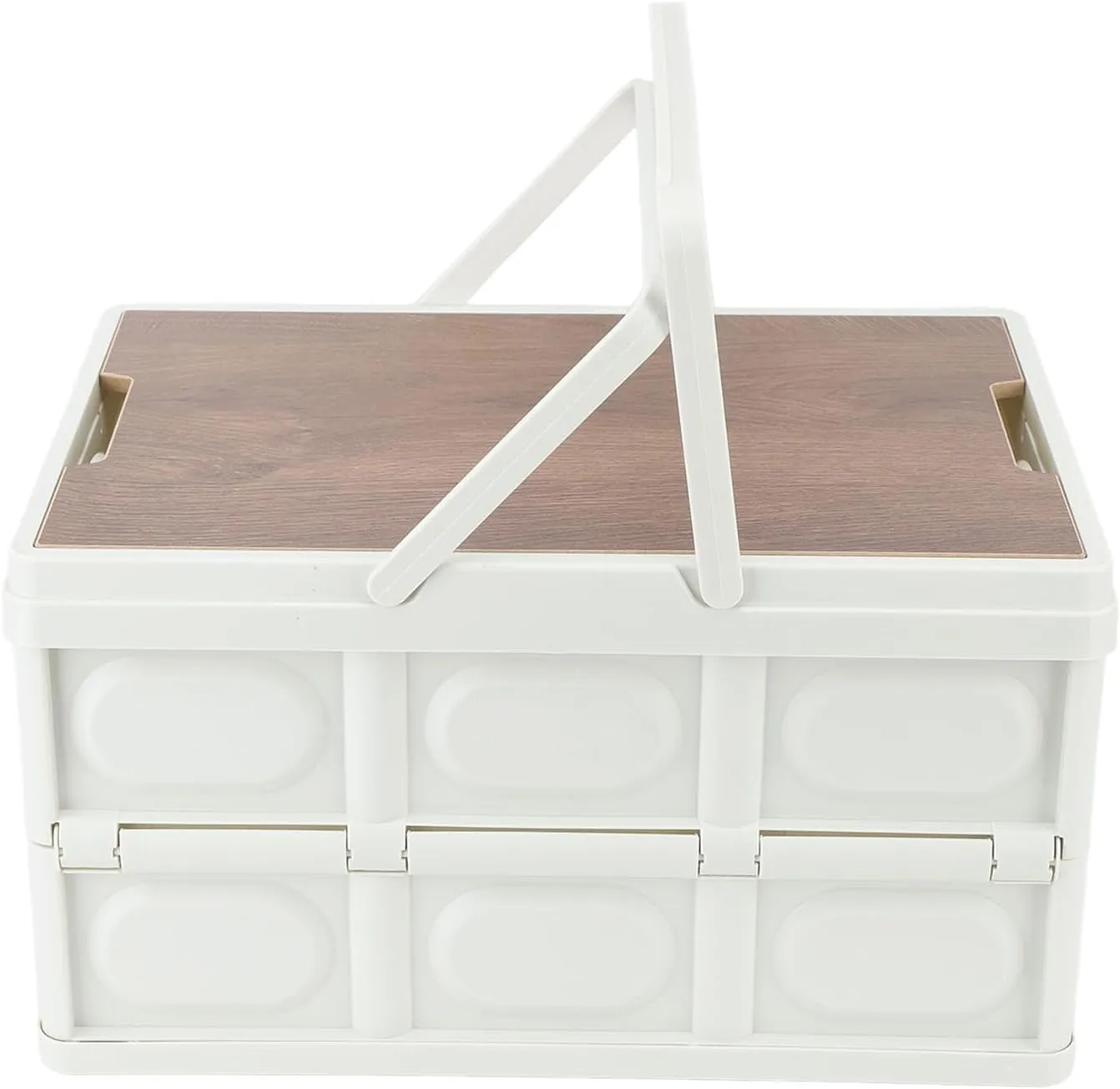 Camping Storage Box, Camp Kitchen Box With Wooden Lid Removable Foldable Camping Portable Storage Bins With Lids Used As Car Trunk Organizer, Hand Basket, Picnic, (Large)