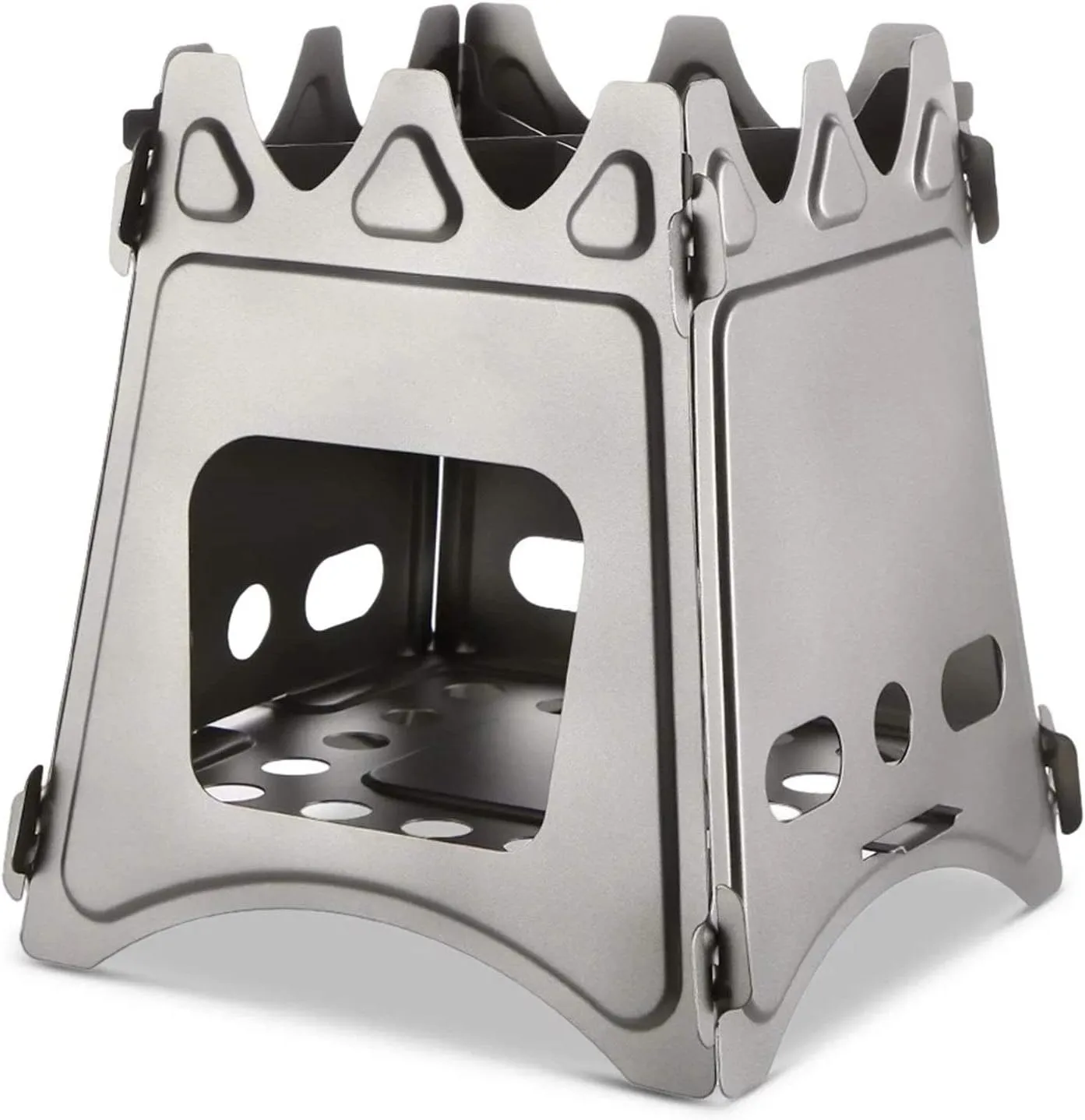 Camping Stove Folding Fuel Camp Stove Titanium Wood Burning Stove Backpacking Stove Outdoor Camping Stove (Color : Silver, Size : One Size) (Silver One Size)