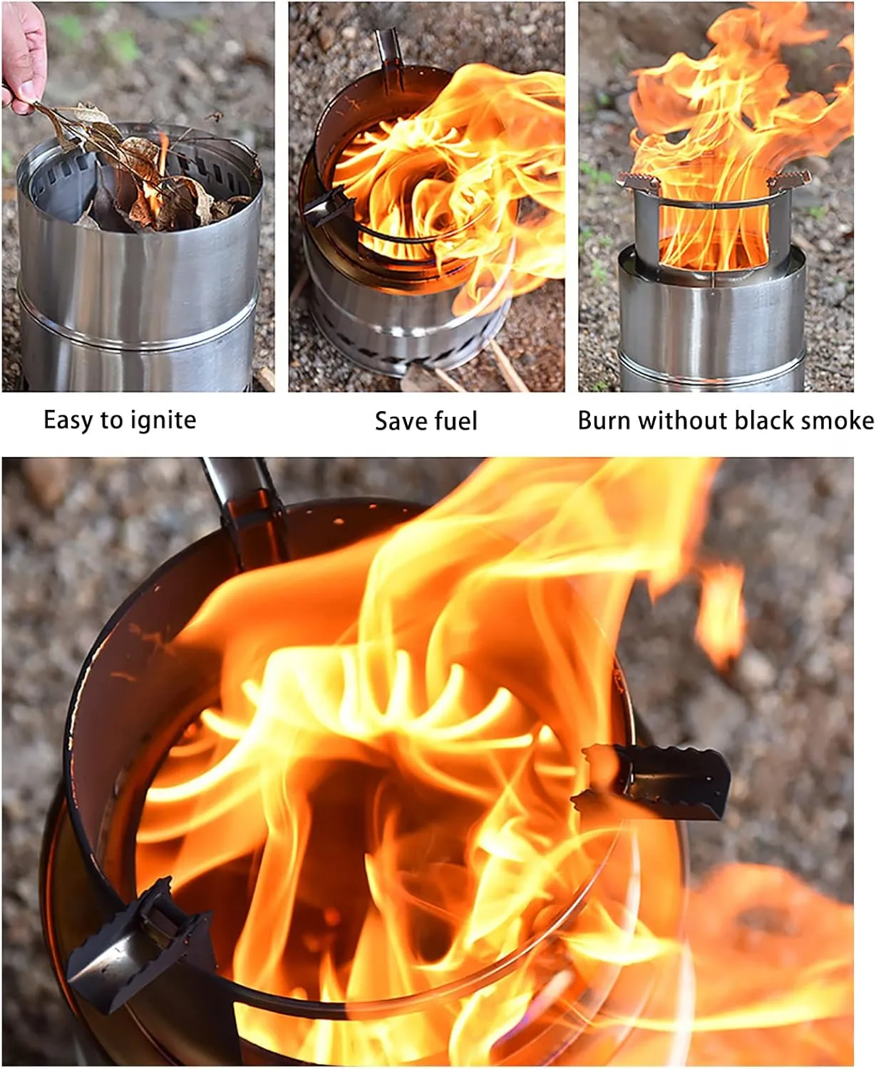 Camping Stove Outdoor Wood Stove Stainless Steel Outdoor Cooking Wood Burning Stove Foldable Portable Backpacking Alcohol Stove Hiking Picnic BBQ