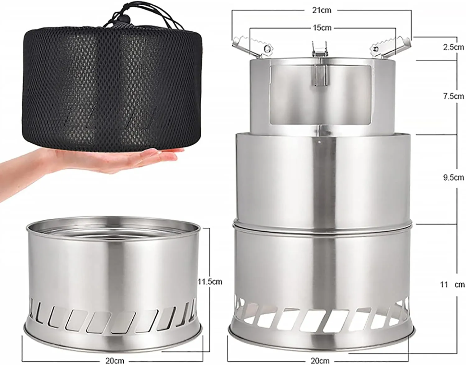 Camping Stove Outdoor Wood Stove Stainless Steel Outdoor Cooking Wood Burning Stove Foldable Portable Backpacking Alcohol Stove Hiking Picnic BBQ
