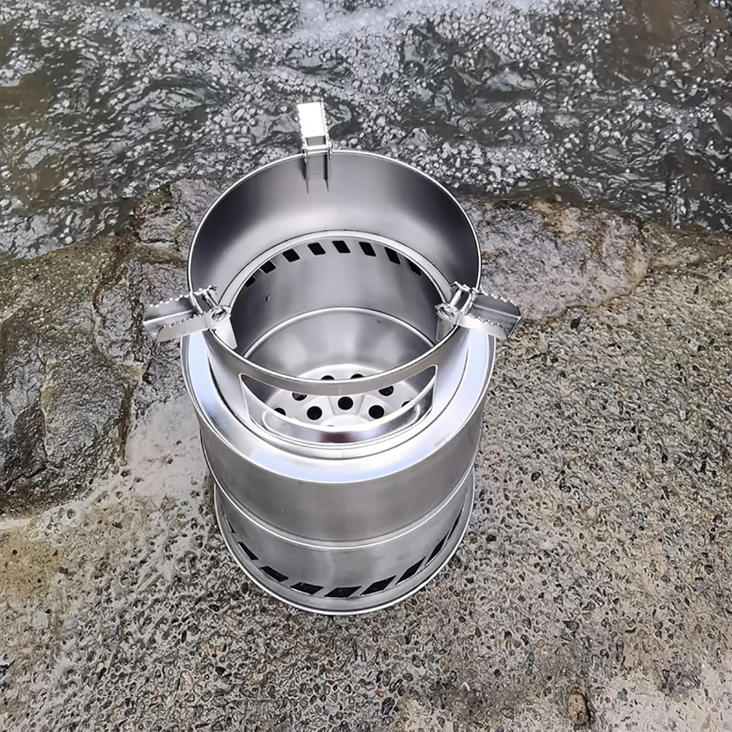 Camping Stove Outdoor Wood Stove Stainless Steel Outdoor Cooking Wood Burning Stove Foldable Portable Backpacking Alcohol Stove Hiking Picnic BBQ