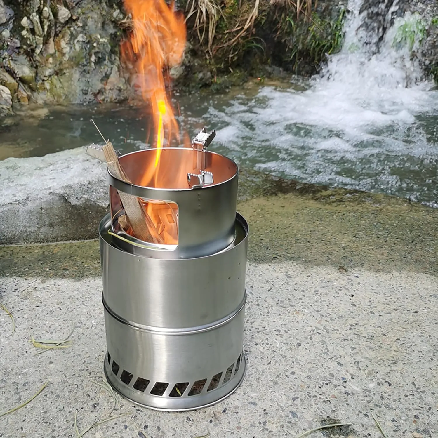 Camping Stove Outdoor Wood Stove Stainless Steel Outdoor Cooking Wood Burning Stove Foldable Portable Backpacking Alcohol Stove Hiking Picnic BBQ