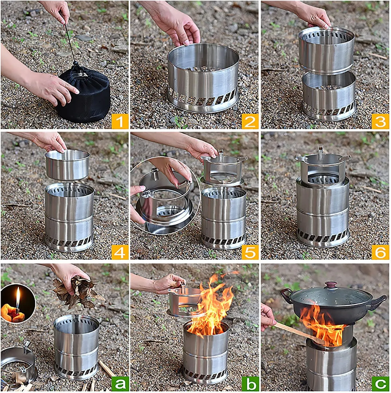 Camping Stove Outdoor Wood Stove Stainless Steel Outdoor Cooking Wood Burning Stove Foldable Portable Backpacking Alcohol Stove Hiking Picnic BBQ