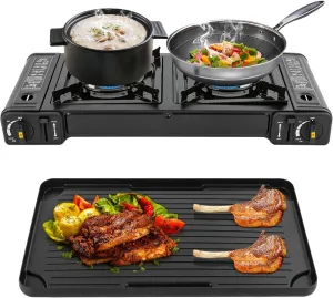 Camping Stove, Portable Butane Camping Stove, Propane Stove 2 Burner Propane Gas Stove, Double Auto Ignition Camping Burner LPG for RV, Apartments, Motorhome, Outdoor, Indoor