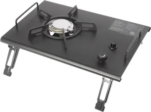 Camping Stove Small Tabletop Portable Gas Stove with Adjustable Burners Stainless Steel Foldable Table IGT Stove Propane Burners for Outdoor Cooking (Black)