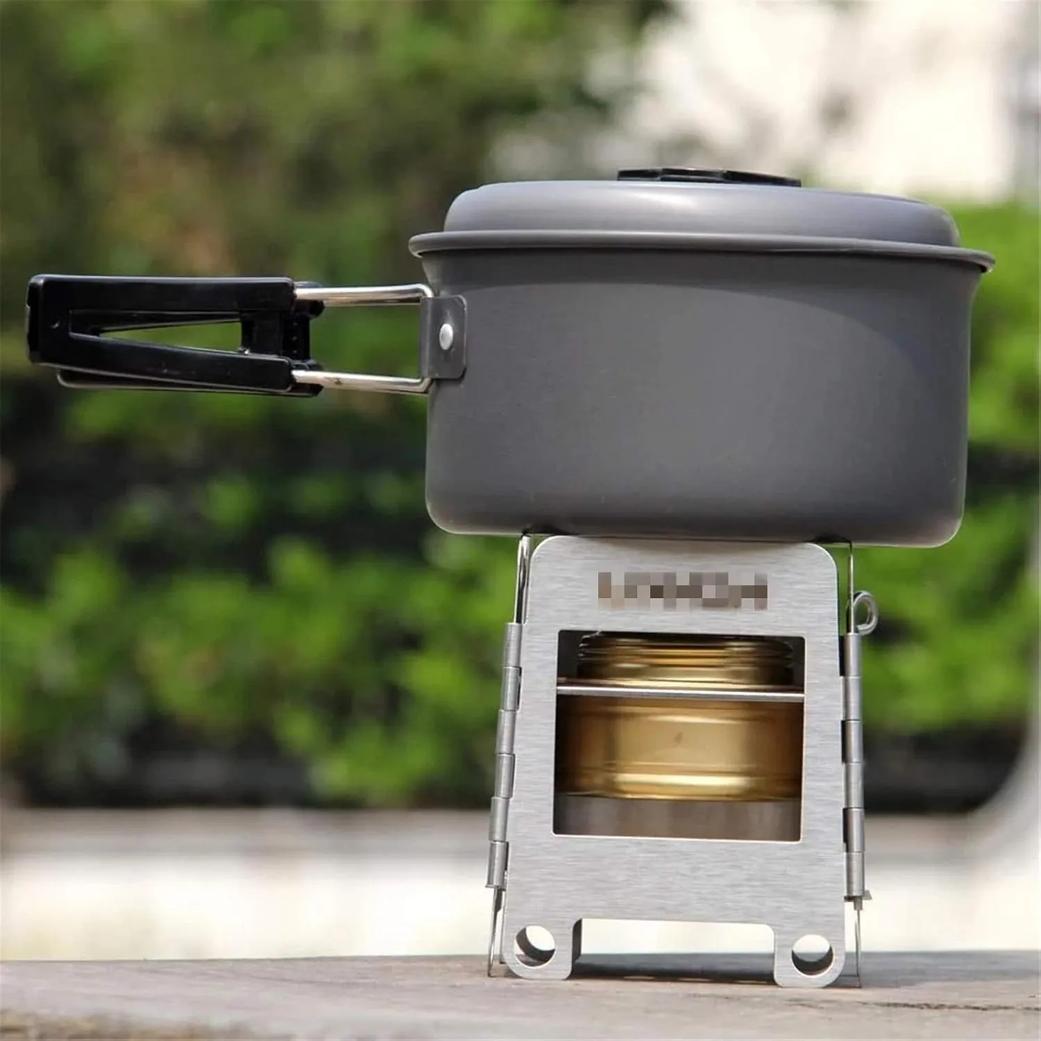 Camping Stove Stainless Steel Wood Burning Stove Lightweight Folding Pocket Stove with Backup Alcohol Burner (Color : Silver, Size : One Size) (Silver One Size)