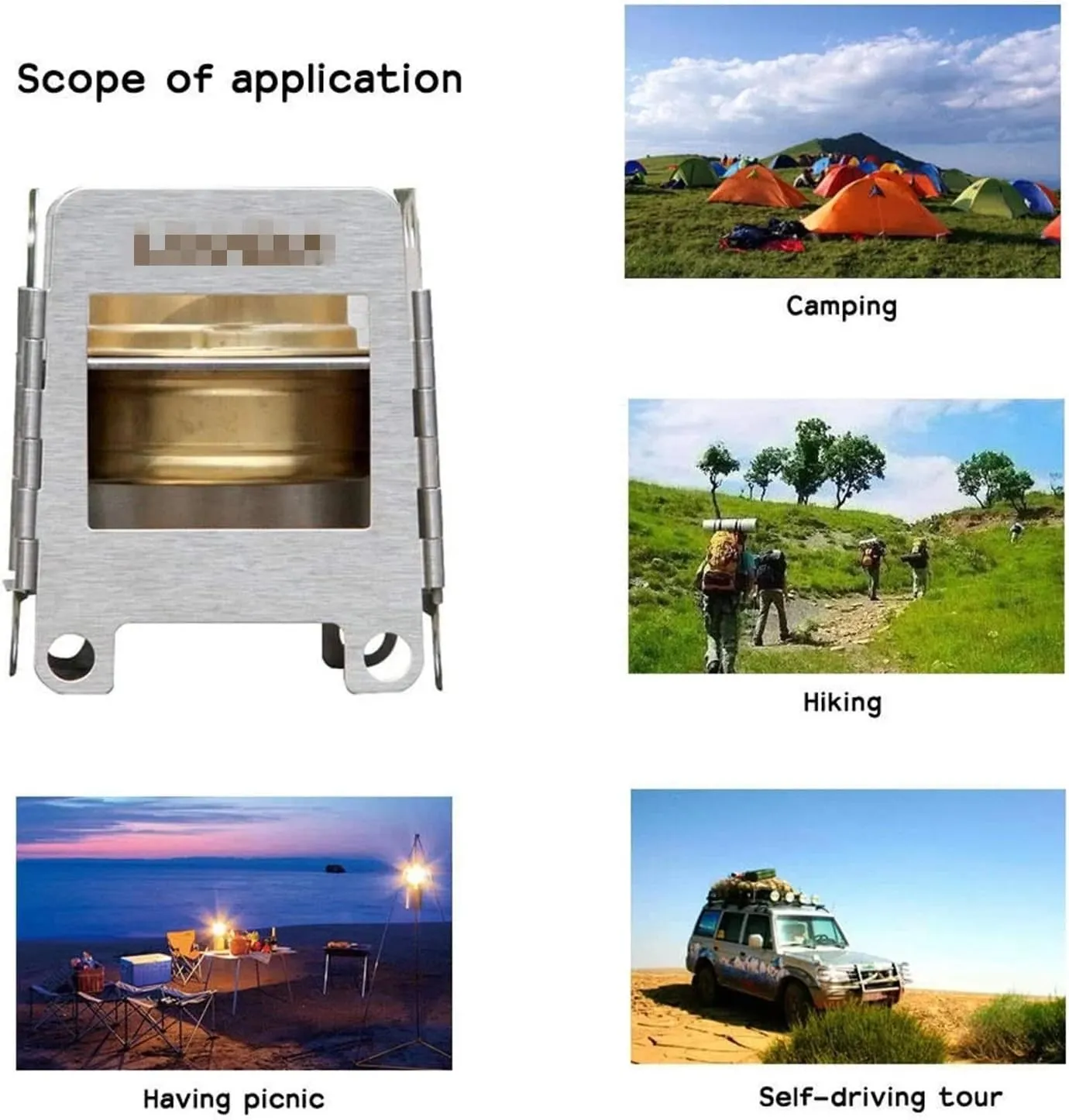 Camping Stove Stainless Steel Wood Burning Stove Lightweight Folding Pocket Stove with Backup Alcohol Burner (Color : Silver, Size : One Size) (Silver One Size)