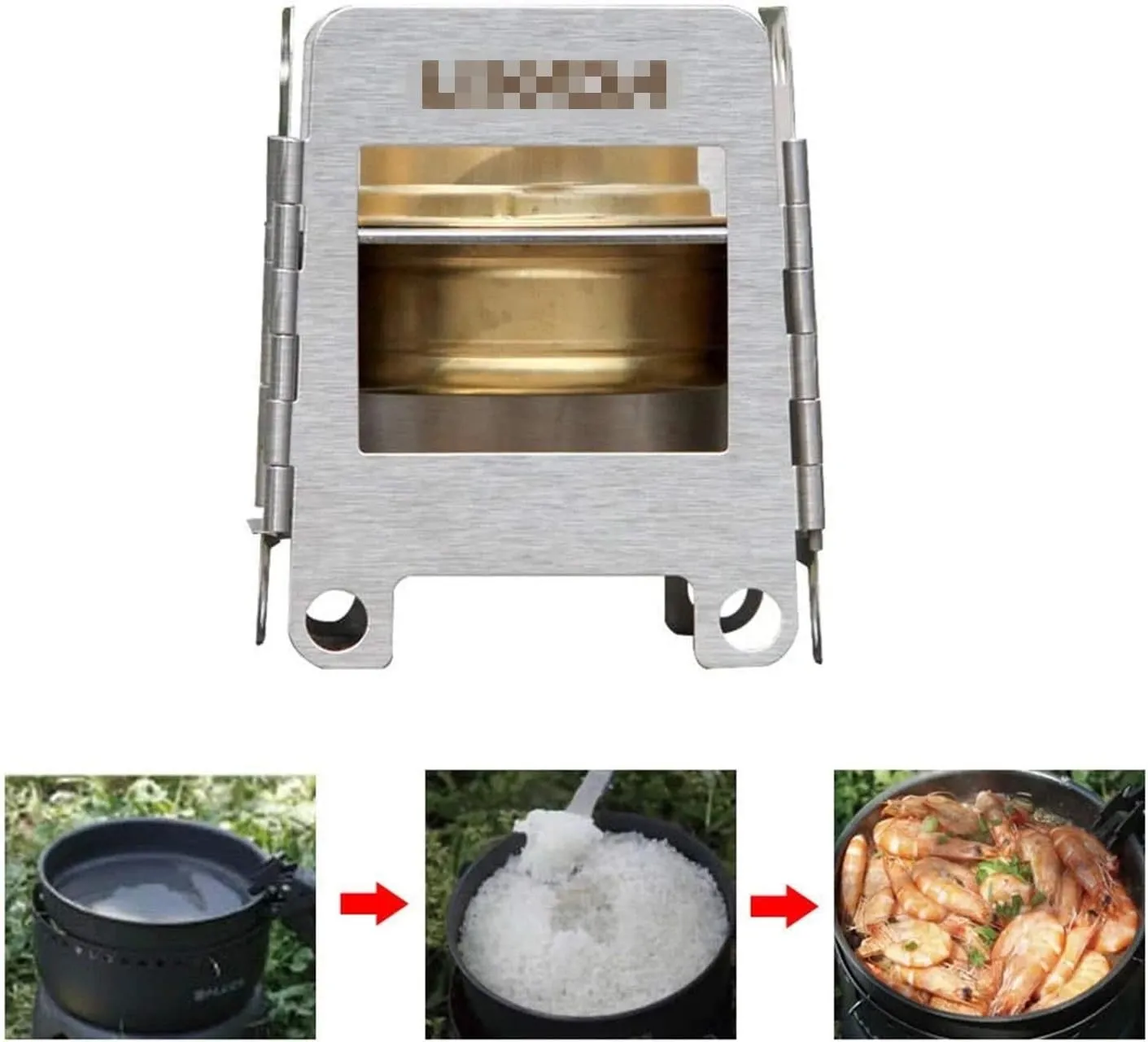 Camping Stove Stainless Steel Wood Burning Stove Lightweight Folding Pocket Stove with Backup Alcohol Burner (Color : Silver, Size : One Size) (Silver One Size)