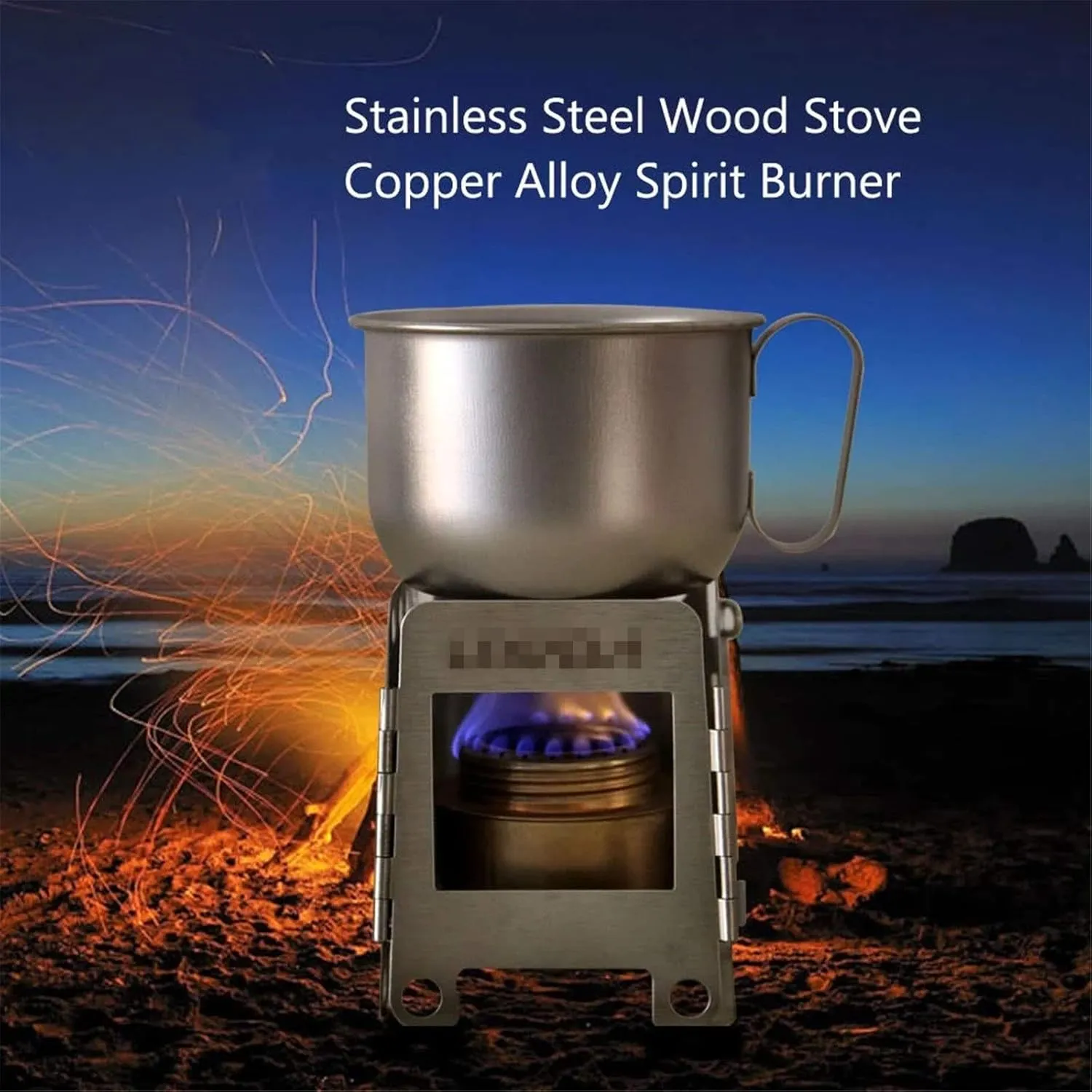 Camping Stove Stainless Steel Wood Burning Stove Lightweight Folding Pocket Stove with Backup Alcohol Burner (Color : Silver, Size : One Size) (Silver One Size)