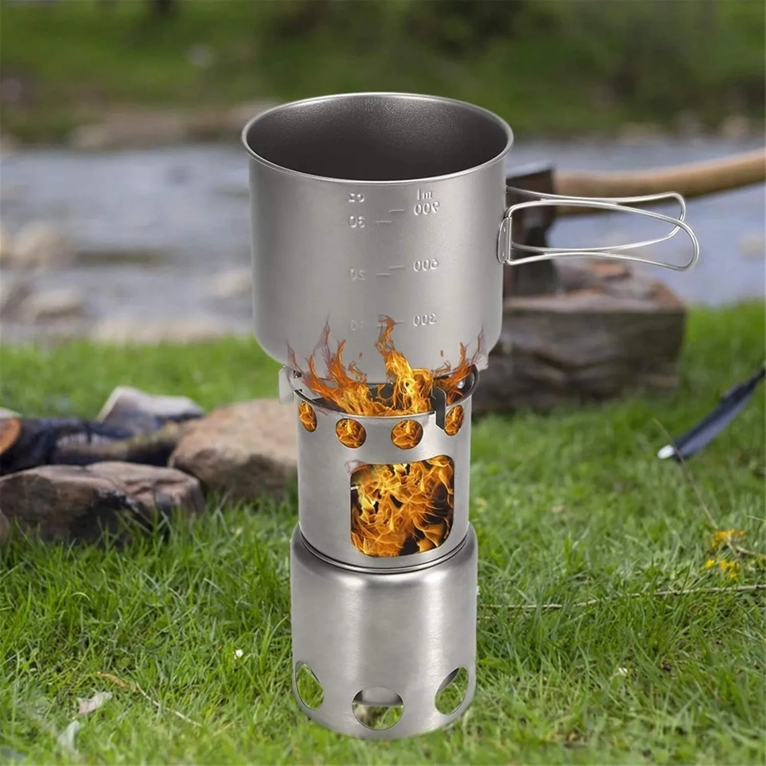 Camping Stove Titanium Wood Burning Stove Outdoor Folding Backpacking Camp Stove (Color : Silver, Size : One Size) (Silver One Size)