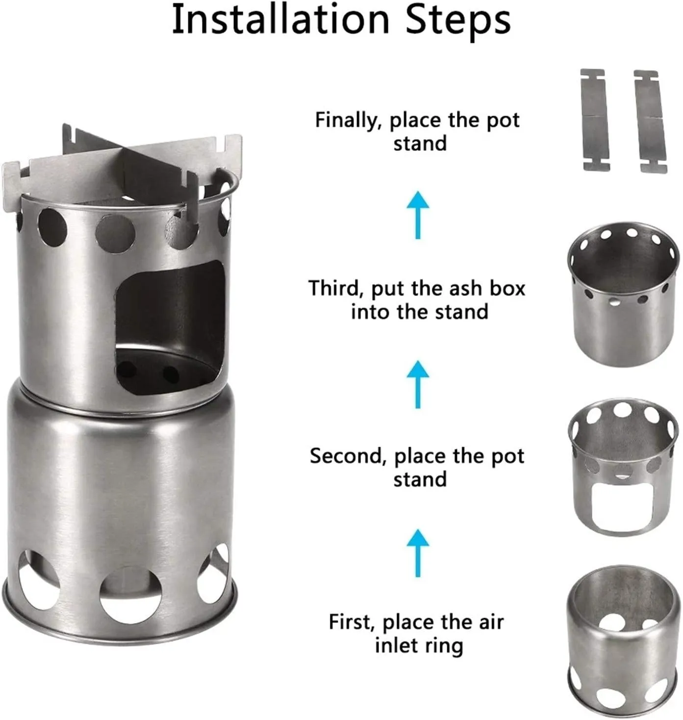 Camping Stove Titanium Wood Burning Stove Outdoor Folding Backpacking Camp Stove (Color : Silver, Size : One Size) (Silver One Size)