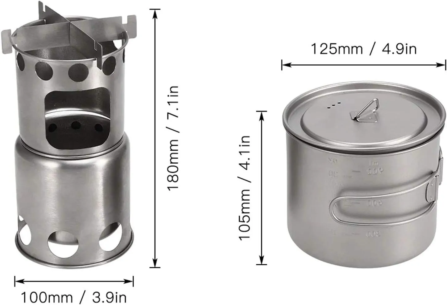 Camping Stove Titanium Wood Burning Stove Outdoor Folding Backpacking Camp Stove (Color : Silver, Size : One Size) (Silver One Size)