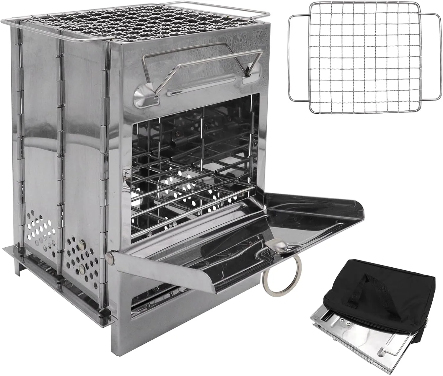Camping Stove with Storage Bag Foldable Camping Wood Stove Stainless Steel Grill Mini Portable Stove for Camping Picnic Cooking