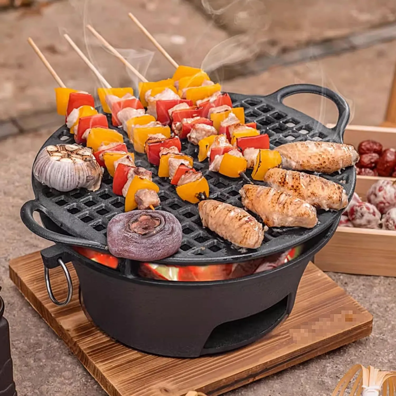Camping Stoves Portable Wood, Outdoor Stove Wood Burning with Binaural Pull Ring, Thick Cast Iron Wood Burning Stove for Camping Picnic Kitchen Balcony(34.5 * 15cm)
