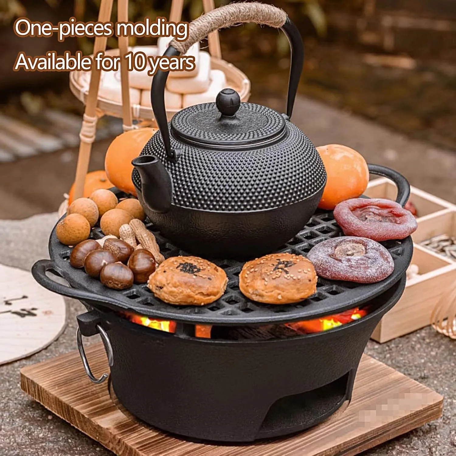 Camping Stoves Portable Wood, Outdoor Stove Wood Burning with Binaural Pull Ring, Thick Cast Iron Wood Burning Stove for Camping Picnic Kitchen Balcony(34.5 * 15cm)