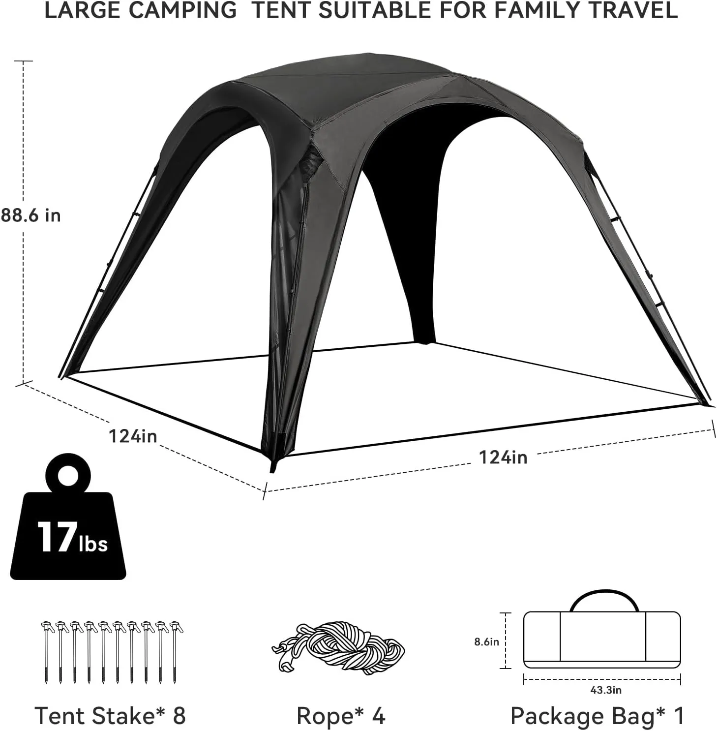 Camping Sun Shelter Easy Setup Instant Canopy Automatic Pop up Tent for Camping 3-4 Person Waterproof Portable Tent for Family Outdoor Picnics Fishing