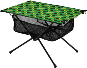 Camping Table Lightweight Portable Folding Table with Mesh Storage Net Jamaica Flag Seamless Rhombus Green Ideal for Camping Hiking Beach Picnic Travel Backyard