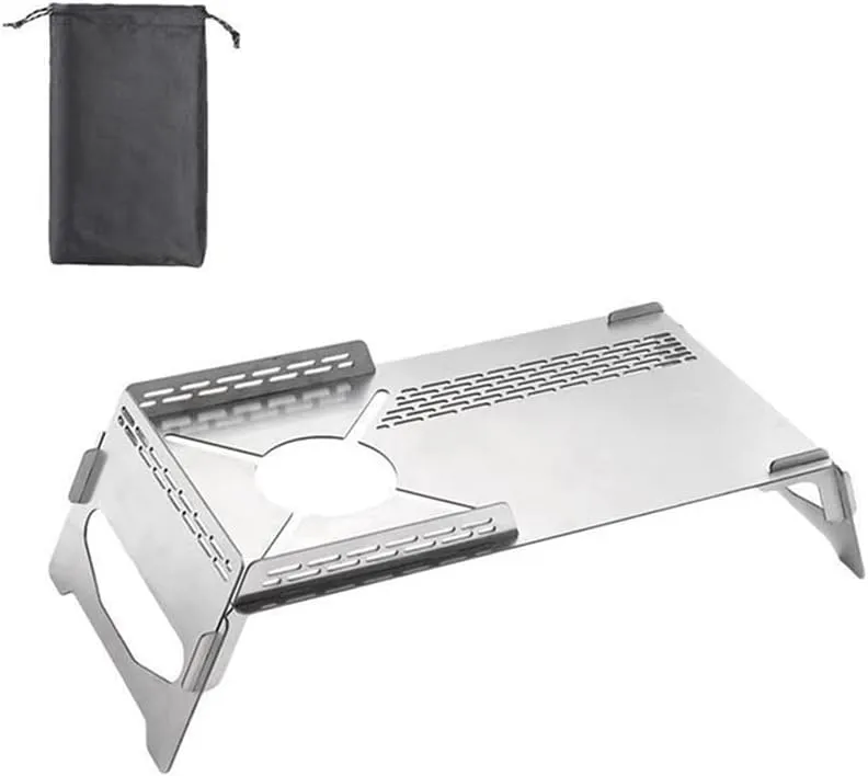 camping table Portable Camping Table Heat Shield Gas Stove Stand Windshield Camping Stove Folding Table Gas Burners Accessories Foldable and lightweight camping table, Silver