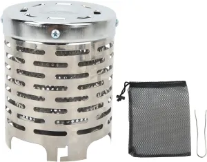 Camping Tent Heating Cover, Stainless Steel Mini Heater Cover Portable Camping Heater Stove Cover with Handle & Mesh Bag Outdoor Warming Stove Cover for Picnic, Hiking, Traveling