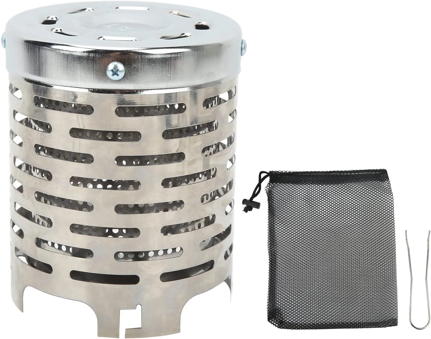 Camping Tent Heating Cover, Stainless Steel Mini Heater Cover Portable Camping Heater Stove Cover with Handle & Mesh Bag Outdoor Warming Stove Cover for Picnic, Hiking, Traveling