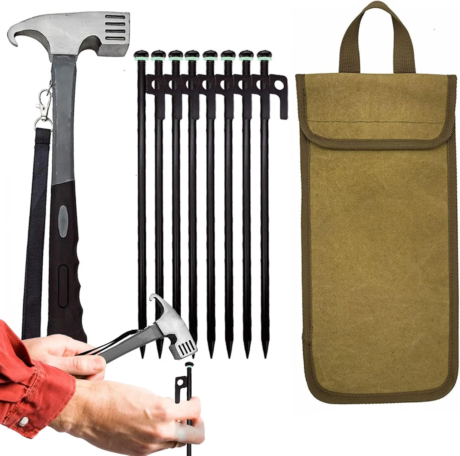 Camping Tent Nails,Beach 30cm Ground Windproof Anchors with Hammer - Outdoor Stakes Accessories Camping Gear for Hiking Backpacking Picnics Fishing