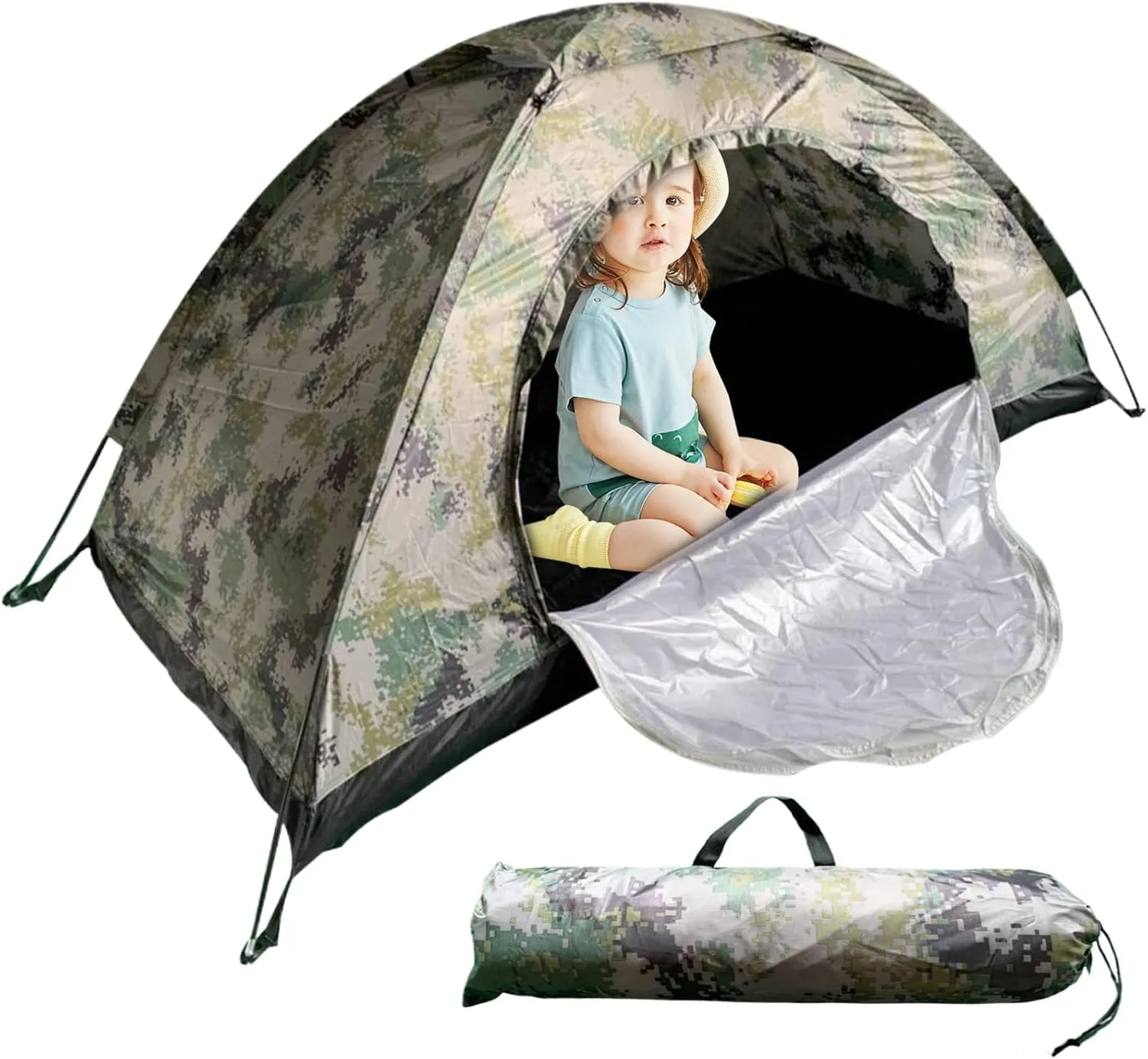 Camping Tent Waterproof Dome Tents Windproof Single Person Tent UV Protection Camouflage Easy Setup Backpacking for Traveling Beach 39x79x43'' ~
