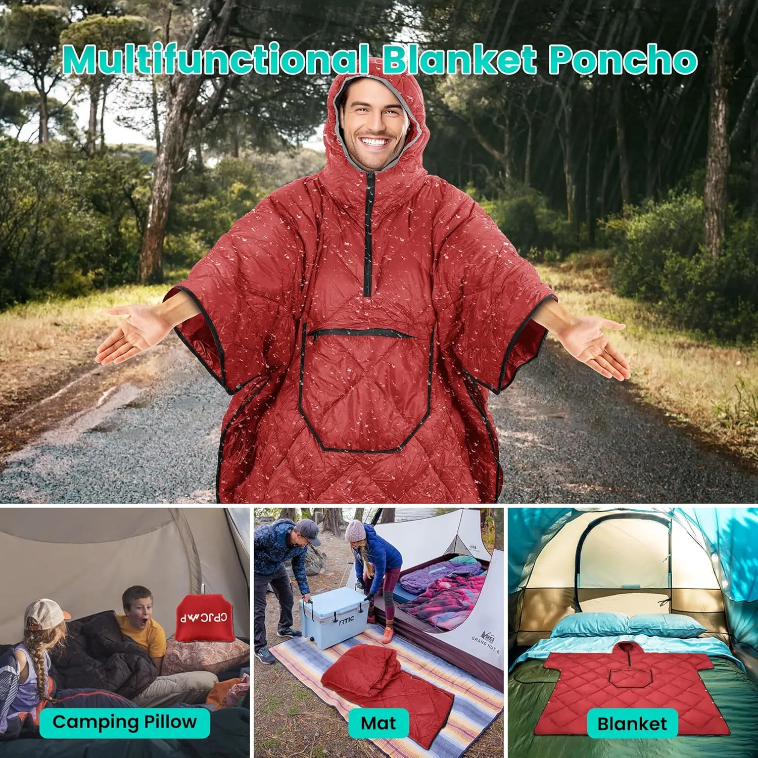 Camping Wearable Hoodie Blanket |Poncho Ultralight Sleeping Bag Adult, Ideal for Outdoors, Stadium, Camping,Backpacking