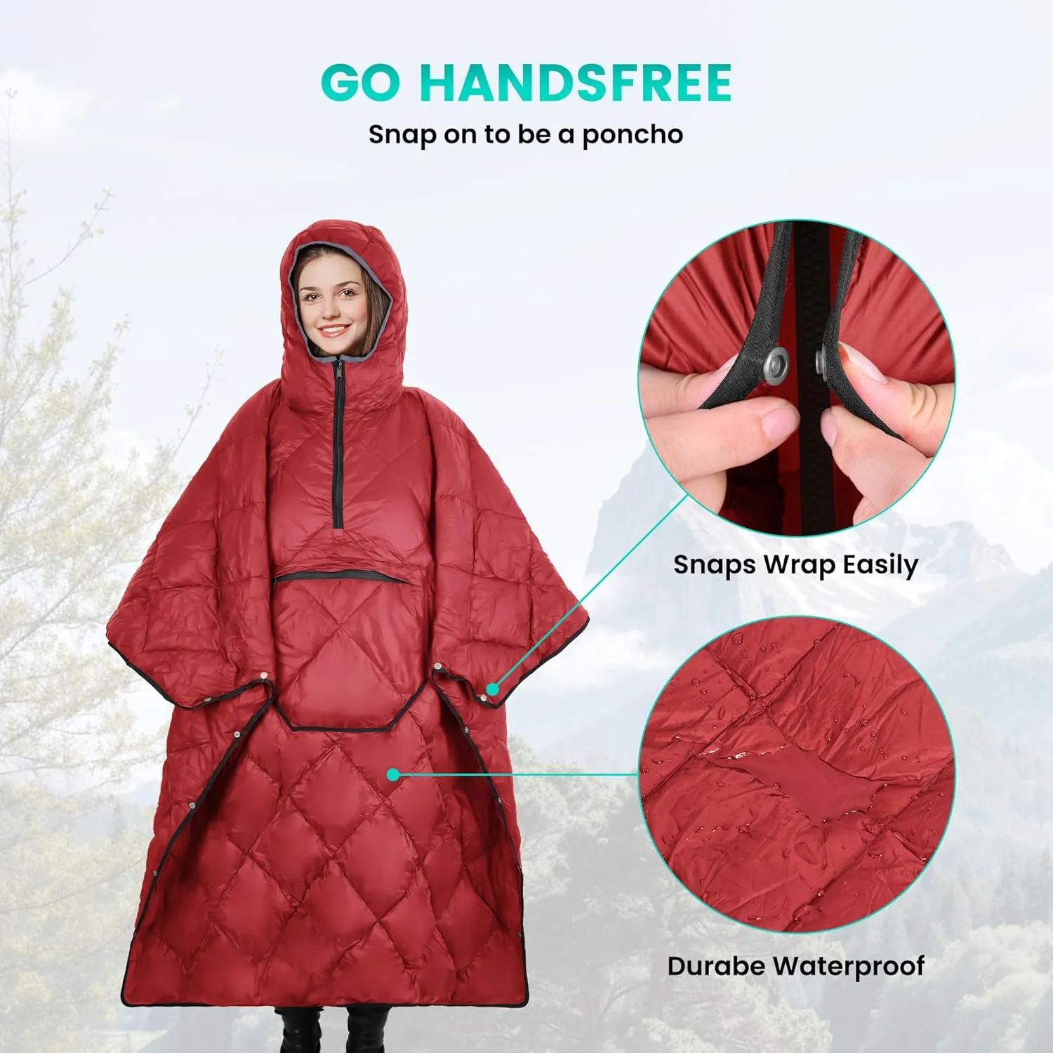 Camping Wearable Hoodie Blanket |Poncho Ultralight Sleeping Bag Adult, Ideal for Outdoors, Stadium, Camping,Backpacking