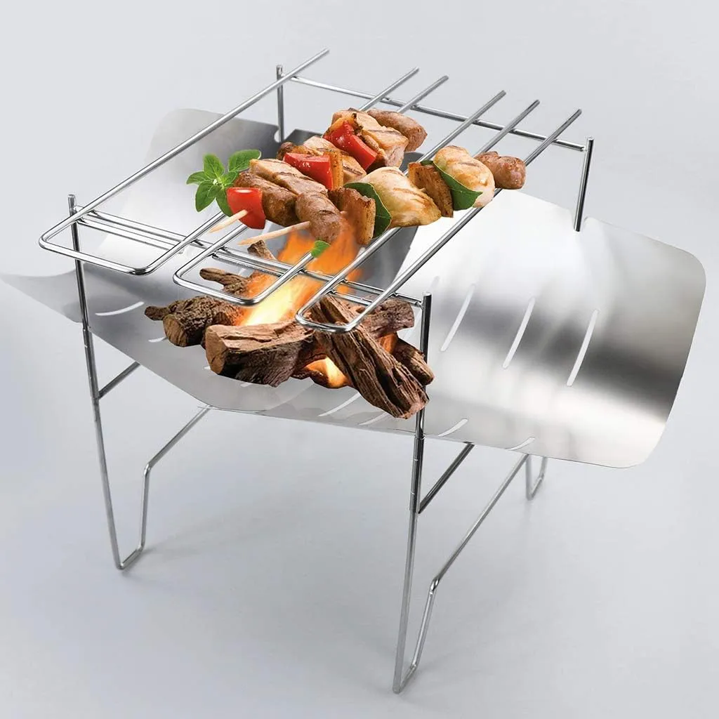 Camping Wood Stove Grill Folding Stainless Steel Firewood Buring Stove For BBQ