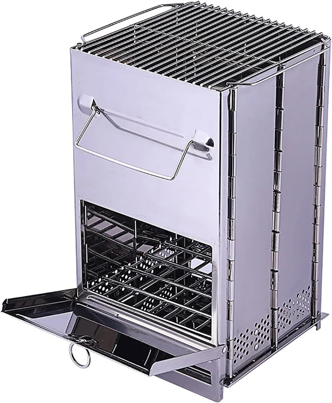Camping Wood Stove,Wood Stove Camping Alcohol Furnace Portable Wood Burning Stoves Folding Wood Burning Stove with Carry Bag for Outdoor Cooking Picnic,Silver,20 * 20 * 35CM