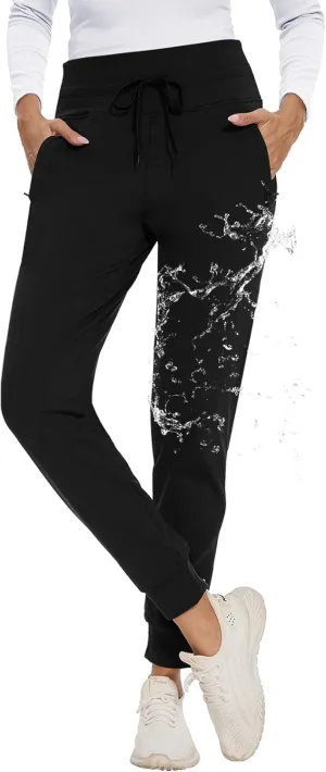 CAMPSNAIL Fleece Lined Joggers Women - Water Resistant Thermal Winter Sweatpants Running Hiking Yoga with Pockets