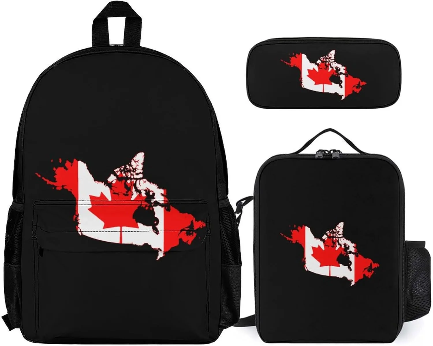 Canada Flag Map Backpack with Lunch Box Pencil Case 3pcs for Work and Leisure Day Trips