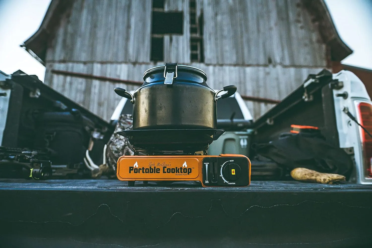 CanCooker Butane Burner, Portable Stove & Cooktop for Camping, Tailgating, and Outdoor Adventures | Orange & Black (Standard)