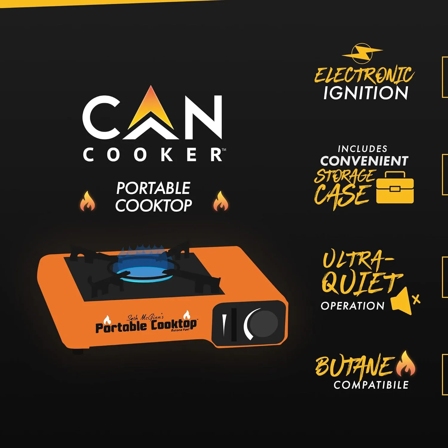 CanCooker Butane Burner, Portable Stove & Cooktop for Camping, Tailgating, and Outdoor Adventures | Orange & Black (Standard)