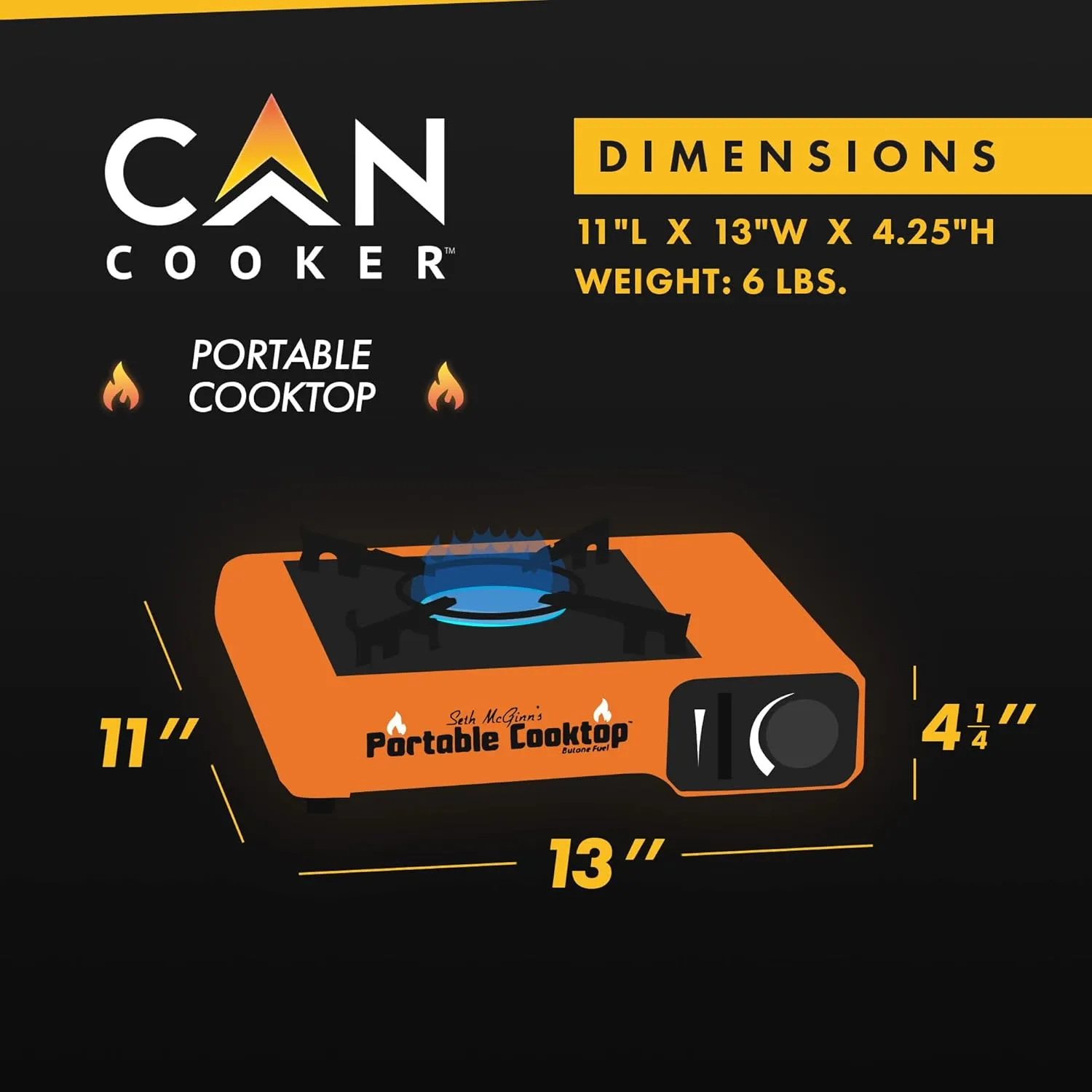 CanCooker Butane Burner, Portable Stove & Cooktop for Camping, Tailgating, and Outdoor Adventures | Orange & Black (Standard)