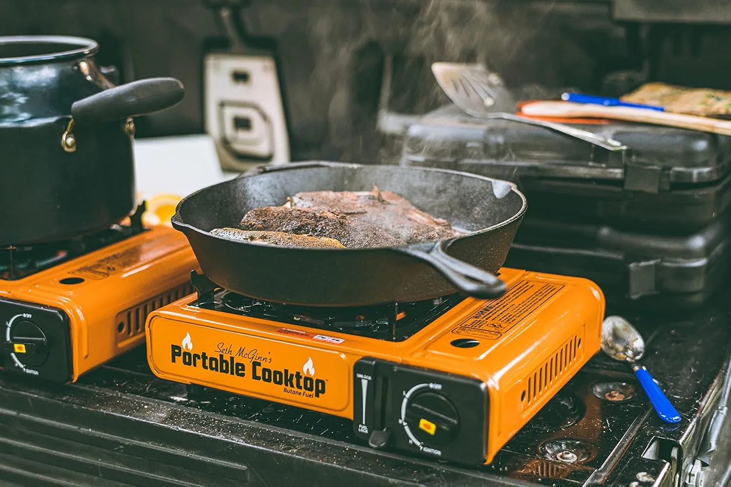 CanCooker Butane Burner, Portable Stove & Cooktop for Camping, Tailgating, and Outdoor Adventures | Orange & Black (Standard)