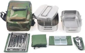 Canteen Cookware Set Camping Canteen Mess Kit Stainless Steel Canteen with Mess Tin Lid Stove Spoon Fork