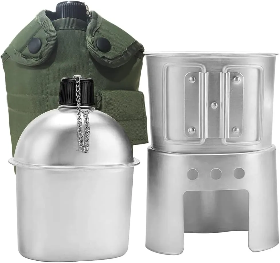 Canteen Cup Stove Pouch Kit Military Canteen with Cup for Outdoor Camping Survival Hiking Backpacking