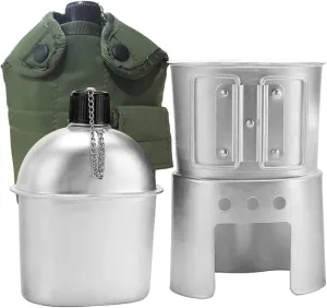 Canteen Cup Stove Pouch Kit Military Canteen with Cup for Outdoor Camping Survival Hiking Backpacking