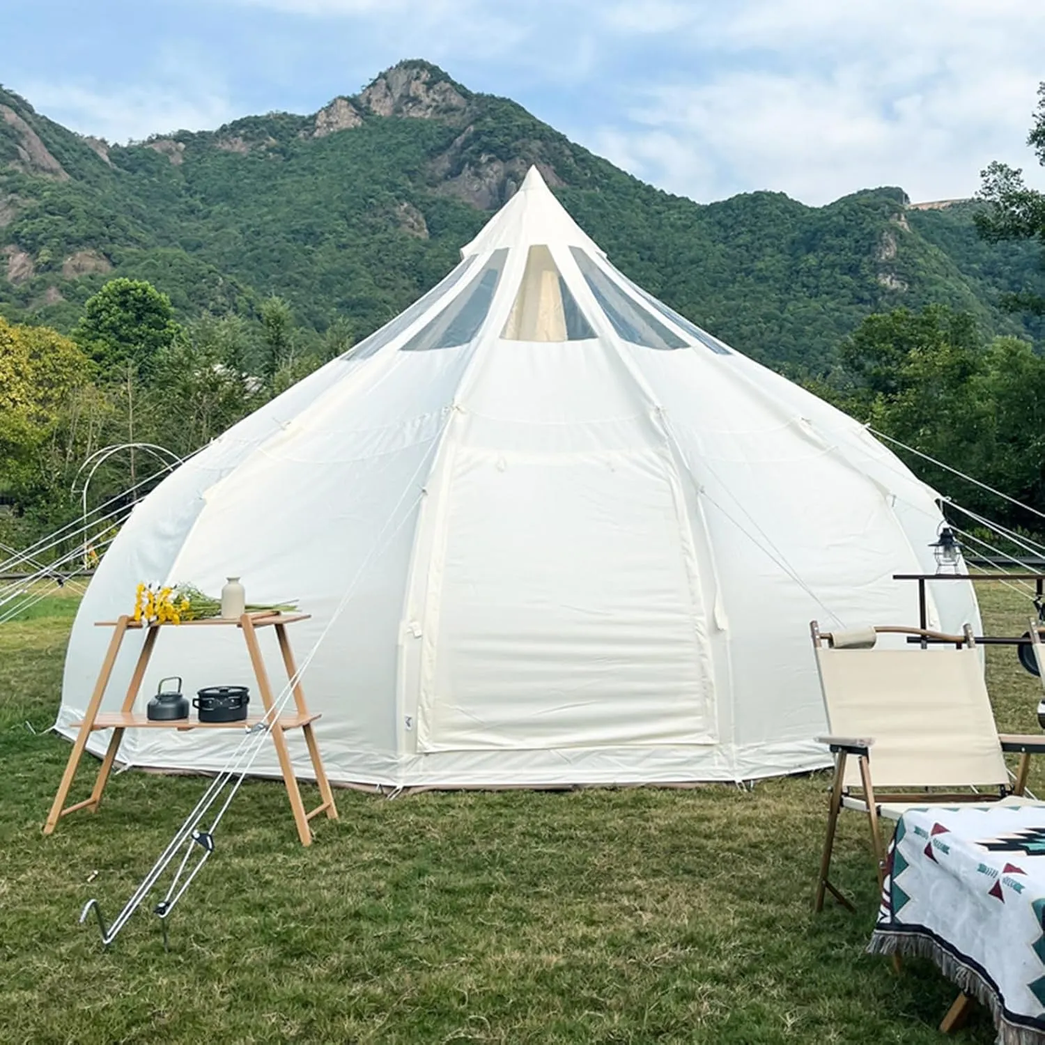 Canvas Bell Tent w/Stove Jack - Luxury All Season Camping Tent Outdoor Yurt Tent 8-10 Person for Family Outdoor Camping, Hunting Party Group Activities
