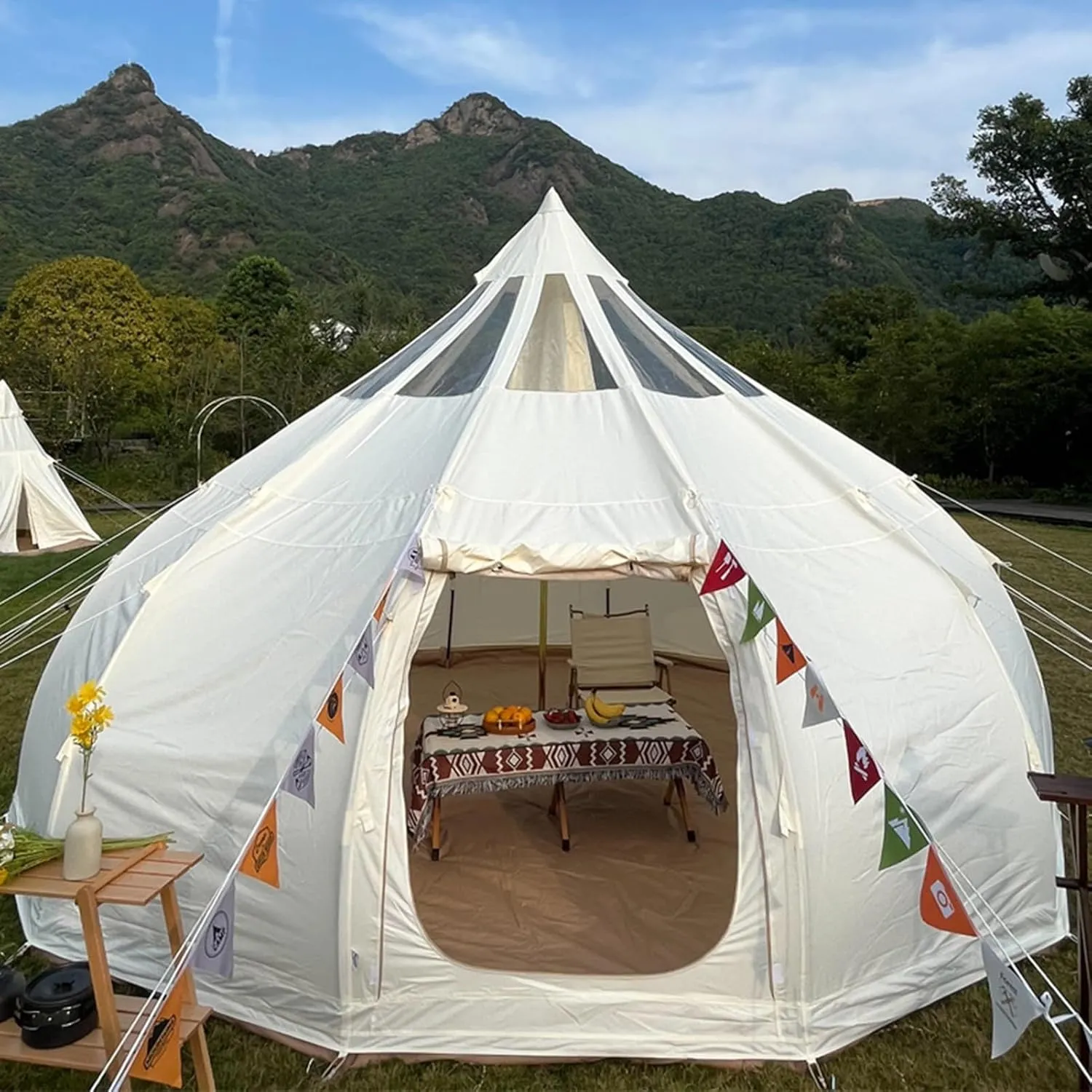 Canvas Bell Tent w/Stove Jack - Luxury All Season Camping Tent Outdoor Yurt Tent 8-10 Person for Family Outdoor Camping, Hunting Party Group Activities