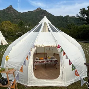 Canvas Bell Tent w/Stove Jack - Luxury All Season Camping Tent Outdoor Yurt Tent 8-10 Person for Family Outdoor Camping, Hunting Party Group Activities